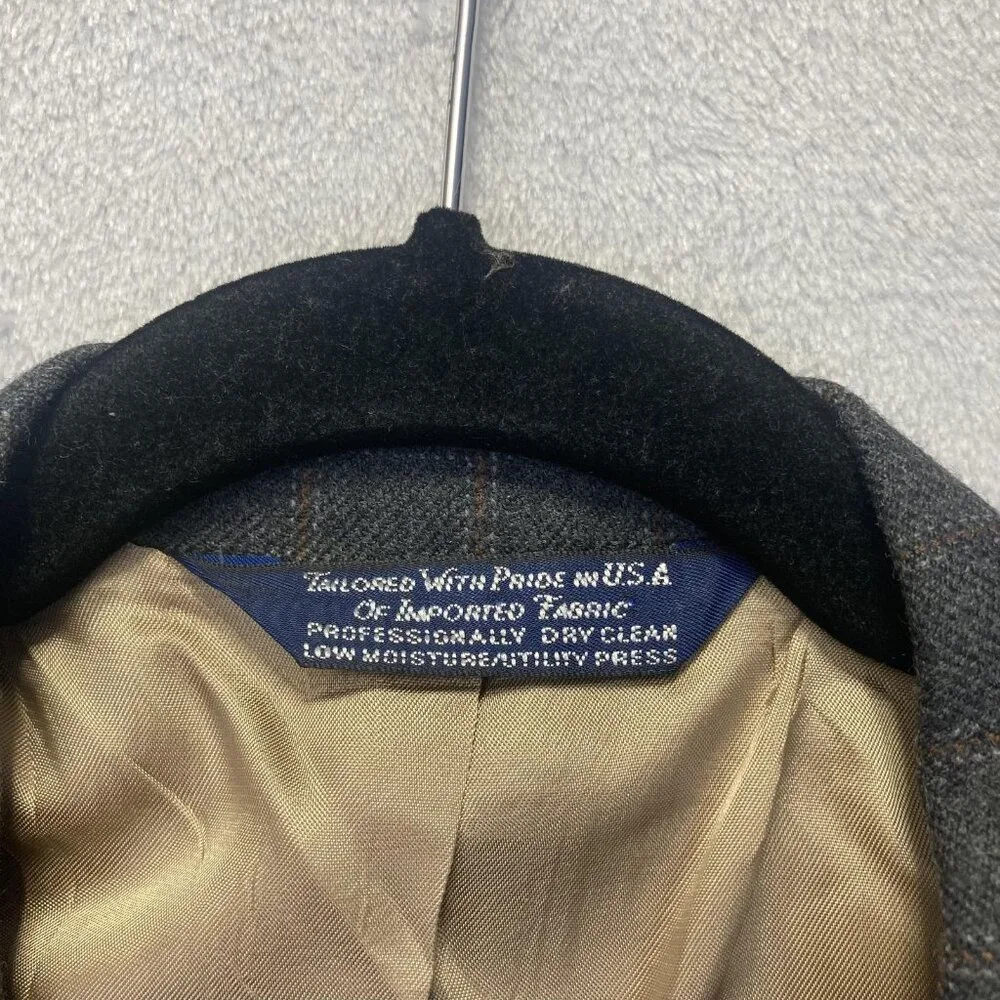 Lands' End 100% Lambswool‎ Blazer Jacket Mens 42 Long 42L Gray Plaid USA Made